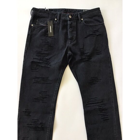 $228 Diesel Men's Buster Regular Slim Tapered Destroy Jeans 084PQ Black Size 34 - Picture 4 of 12